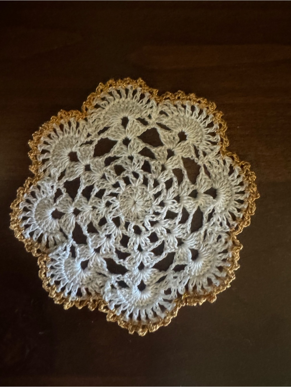 Handcrafted Cream and Gold Crochet Doily - Home Accents